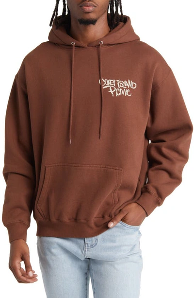 Shop Coney Island Picnic Oversize Grass Logo Organic Cotton Blend Graphic Hoodie In Dt Brown