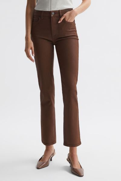 Paige Cognac Luxe Cindy  Mid Rise Cropped Jeans In Cognac Luxe