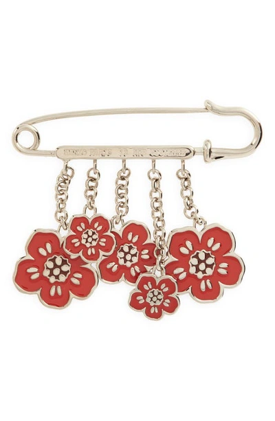 Shop Kenzo Boke Flower Safety Pin Brooch In 21-medium Red