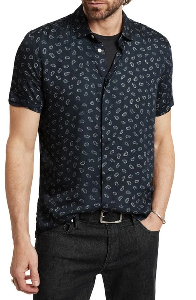 Shop John Varvatos Loren Paisley Short Sleeve Modal Button-up Shirt In Black