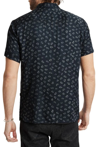 Shop John Varvatos Loren Paisley Short Sleeve Modal Button-up Shirt In Black