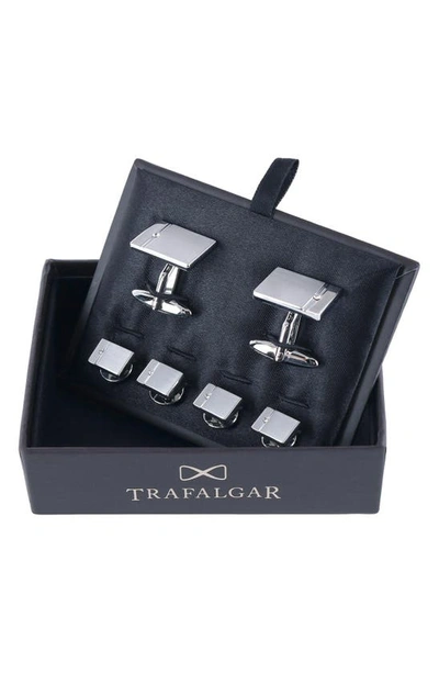 Shop Trafalgar The Kingsley Square Cuff Link & Stud Set In Silver