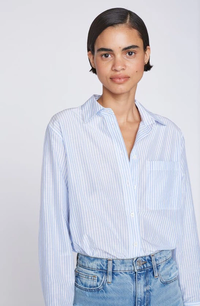 Shop Frame The Classic Pocket Silk Blend Button-up Shirt In Chambray Multi