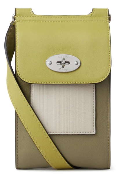 Shop Mulberry X Paul Smith Mini Antony Leather Crossbody Pouch In Green Multi Colour