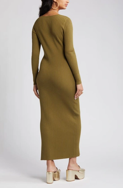 Shop Open Edit Scoop Neck Long Sleeve Rib Sweater Dress In Olive Sphagnum