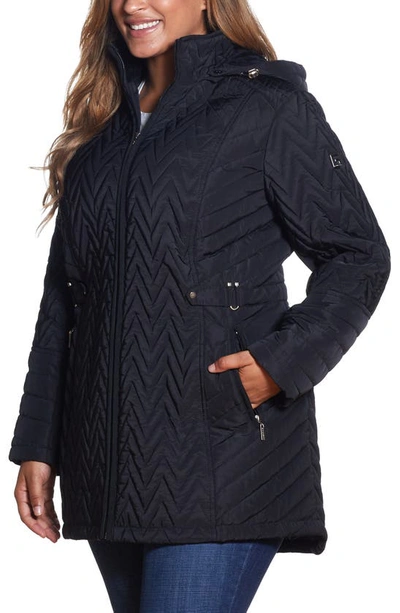 Gallery Chevron Quilt Hooded Jacket In Black