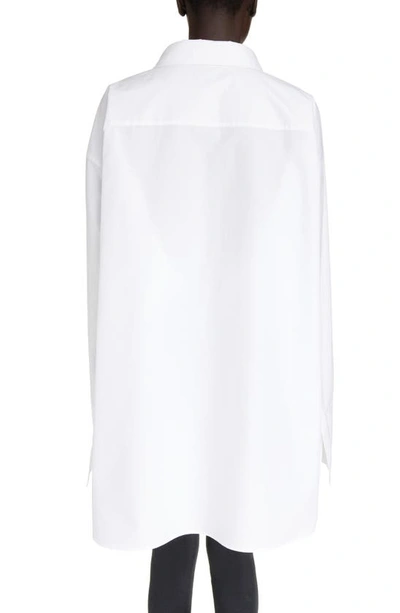 Shop Balenciaga Dropped Logo Embroidered Button-up Shirt In White