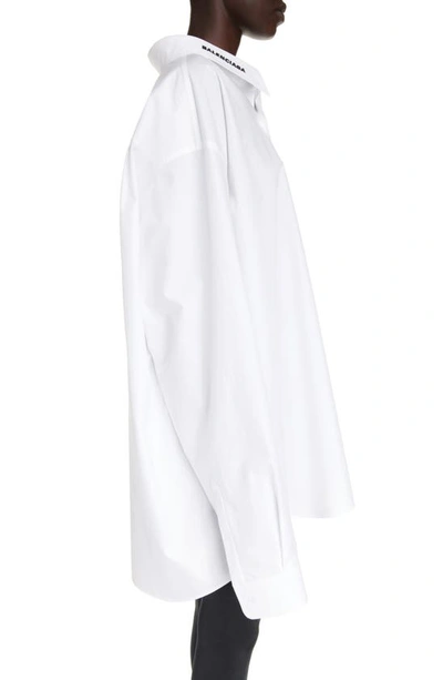 Shop Balenciaga Dropped Logo Embroidered Button-up Shirt In White