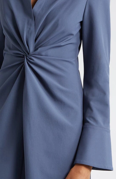 Cinq À Sept Mckenna Front Twist Long Sleeve Mini Shirtdress In Blue