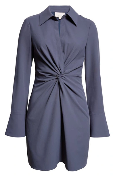 Cinq À Sept Mckenna Front Twist Long Sleeve Mini Shirtdress In Blue