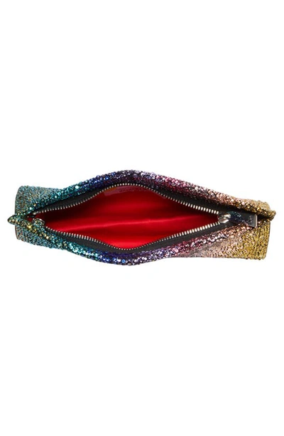 Shop Christian Louboutin Small Loubitwist Rainbow Crystal Leather Clutch In Blue Multi