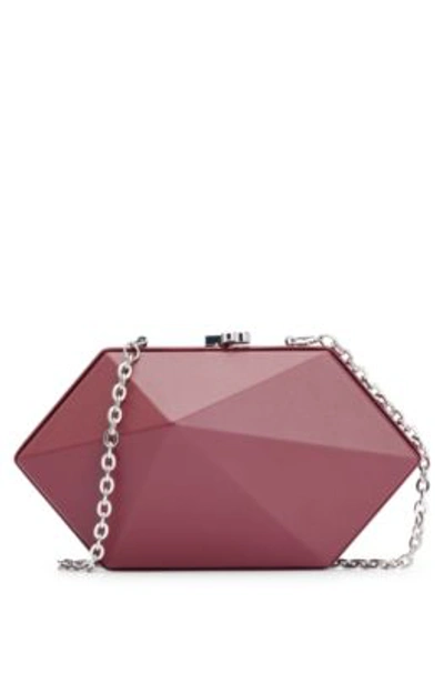 Shop Hugo Boss Grained-leather Geometric Clutch Bag With Chain Strap In Light Red