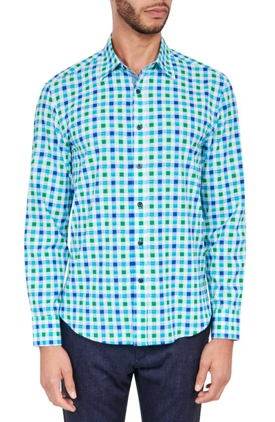 Shop Construct Micro Check Button-up Shirt In Green/ Blue