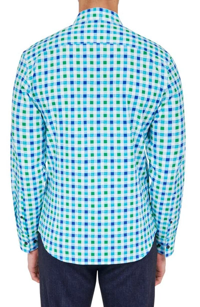 Shop Construct Micro Check Button-up Shirt In Green/ Blue