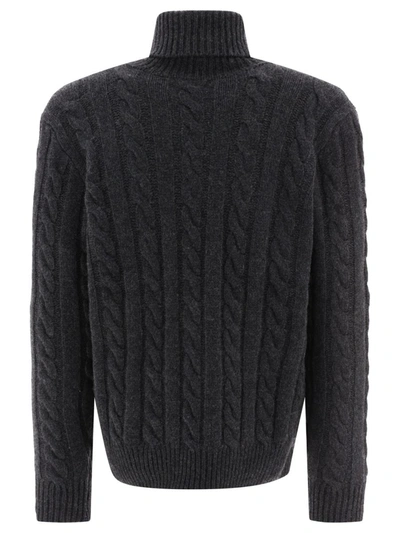 Shop Polo Ralph Lauren Cable-knit Wool-cashmere Jumper In Grey