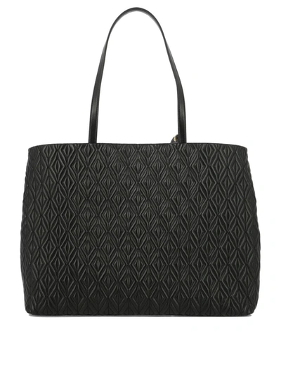 Shop Elisabetta Franchi Shopper Bag With Diamond Pattern In Black