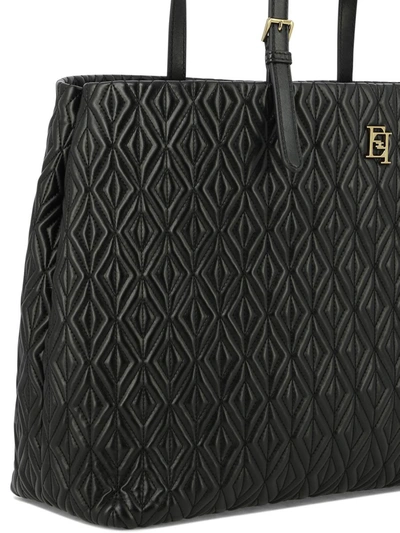 Shop Elisabetta Franchi Shopper Bag With Diamond Pattern In Black
