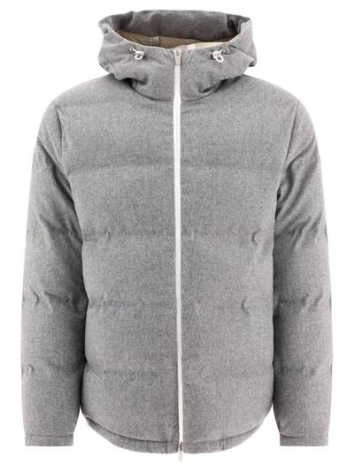 Shop Brunello Cucinelli Wool Down Jacket In Grey