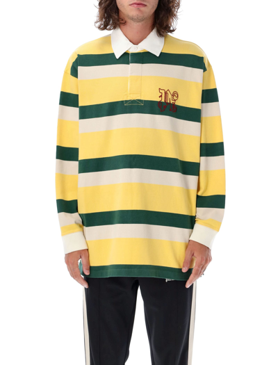 Shop Palm Angels Pa Monogram Rugby Polo In Yellow Green
