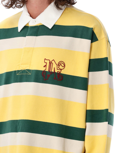 Shop Palm Angels Pa Monogram Rugby Polo In Yellow Green