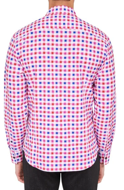 Shop Construct Slim Fit Micro Check Print Four-way Stretch Performance Button-up Shirt In Red/ Blue