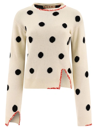 Shop Marni Wool Sweater With Polka Dots In White