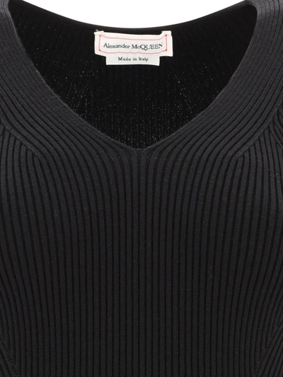 Shop Alexander Mcqueen Slashed Ribbed-knit Jumper In Black