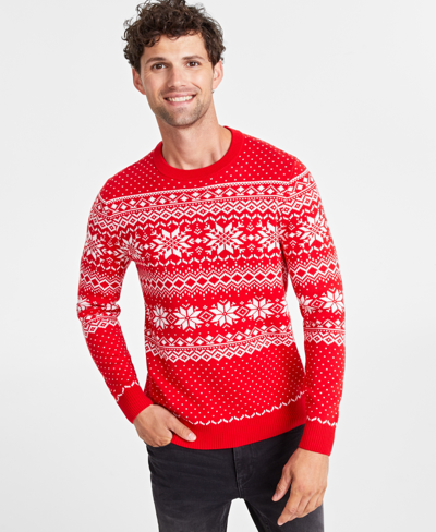 Shop Charter Club Holiday Lane Men's Festive Fair Isle Crewneck Sweater, Created For Macy's In Ravishing Red Combo