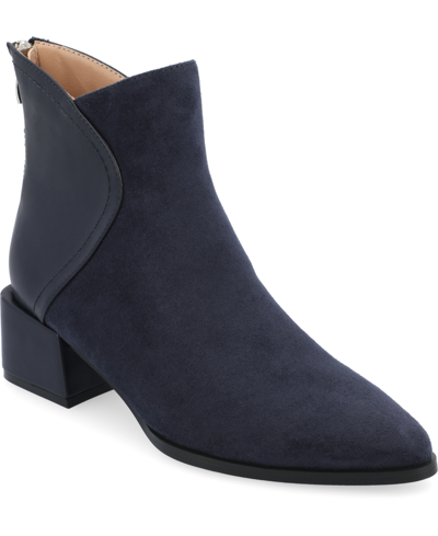 JOURNEE COLLECTION WOMEN'S CONSUELLO TWO TONE POINTED TOE BLOCK HEEL BOOTIES 