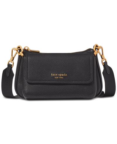Shop Kate Spade Double Up Small Pebbled Leather Crossbody In Black