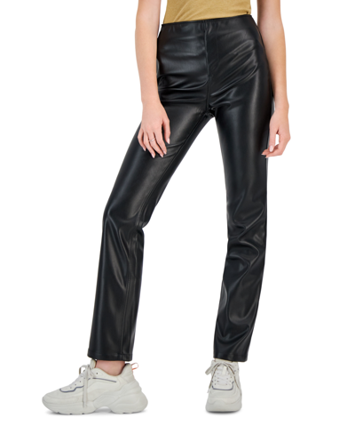 Shop Tinseltown Juniors' Faux Leather High-rise Pull-on Pants In Black