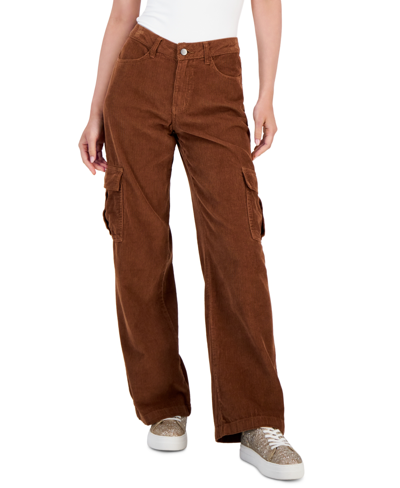 Shop Tinseltown Juniors' Cotton Corduroy Low-rise Cargo Jeans In Pecan