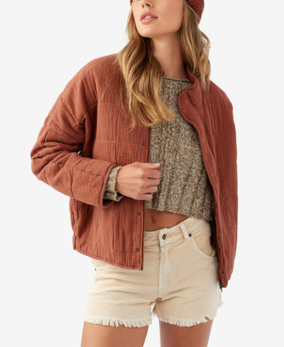 Shop O'neill Juniors' Mabeline Cotton Quilted Zip Jacket In Rustic Brown