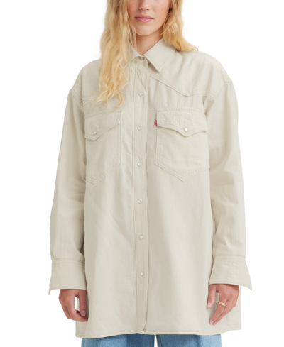 Shop Levi's Women's Dylan Relaxed Oversized Western Shirt In White Smoke