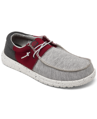 Shop Hey Dude Little Kids Wally Tri Varsity Casual Moccasin Sneakers From Finish Line In Crimson/gray