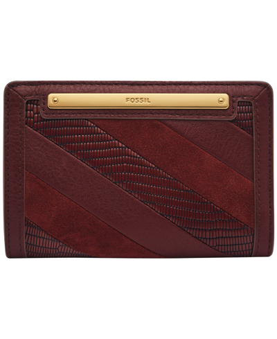 Shop Fossil Liza Leather Multifunction Wallet In Red Mahogany Lizard Stripe