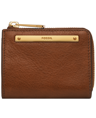 Shop Fossil Liza Leather L Zip Wallet In Medium Brown