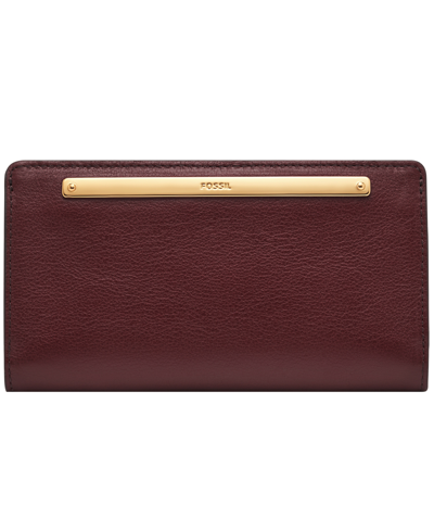 Shop Fossil Liza Leather Slim Bifold Wallet In Mahogany