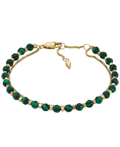 Shop Fossil All Stacked Up Malachite Beaded Bracelet In Green
