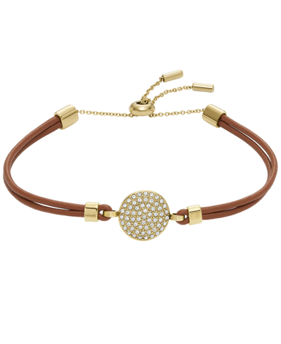 Shop Fossil Sadie Glitz Disc Medium Brown Leather Components Bracelet In Gold