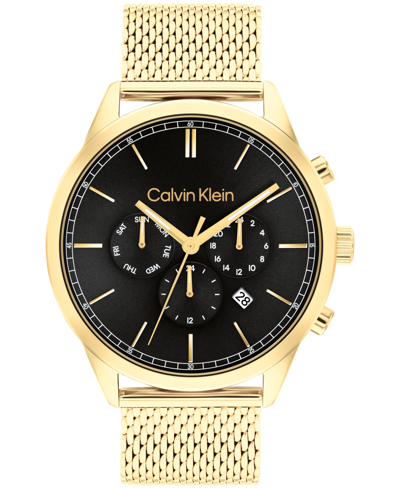 Shop Calvin Klein Men's Multi-function Gold-tone Stainless Steel Mesh Bracelet Watch 44mm