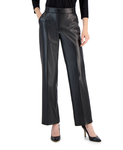 Shop Kasper Women's Mid-rise Wide-leg Pull-on Pants In Black