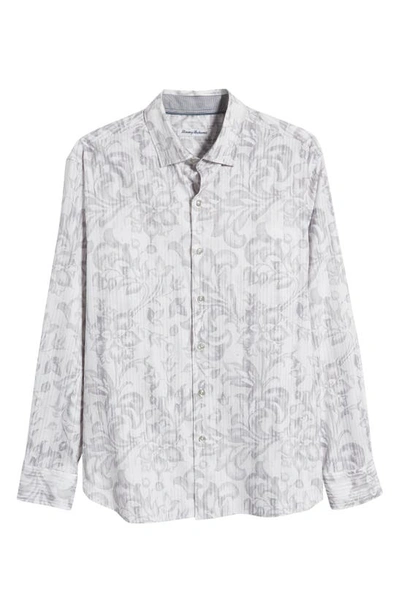 Shop Tommy Bahama Lazlo Floral Stretch Cotton & Silk Button-up Shirt In Bala Shark