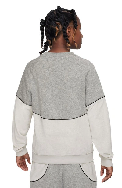 Shop Nike Kids' Sportswear Fleece Logo Sweatshirt In Grey Heather/ Bone/ Black