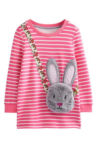 Shop Mini Boden Kids' Stripe Bunny Appliqué Tunic Top In Azalea Pink/ Ivory