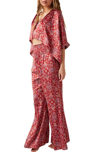 Shop Free People Misty Mornings Satin Pajamas In Red Combo
