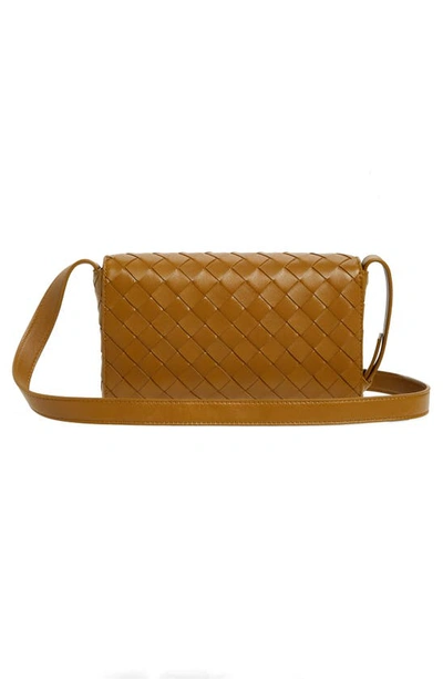 Shop Bottega Veneta Mini Intrecciato Leather Crossbody Bag In 7746 Acorn-muse Brass