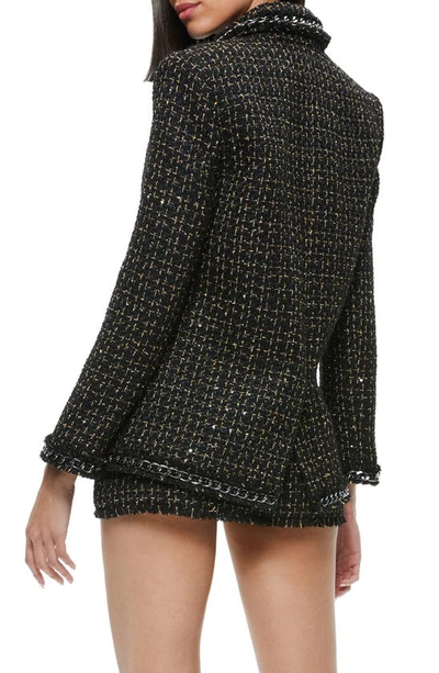 Shop Alice And Olivia Chain Fringe Tweed Blazer In Black/ Gold