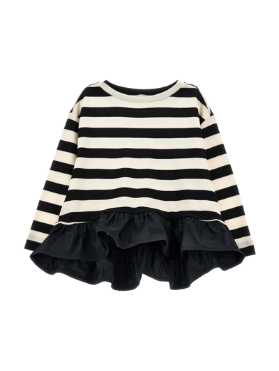 Shop Monnalisa Striped Maxi T-shirt With Trim In Beige + Black