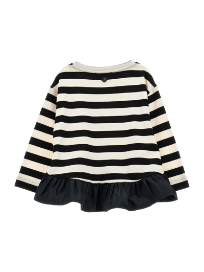 Shop Monnalisa Striped Maxi T-shirt With Trim In Beige + Black